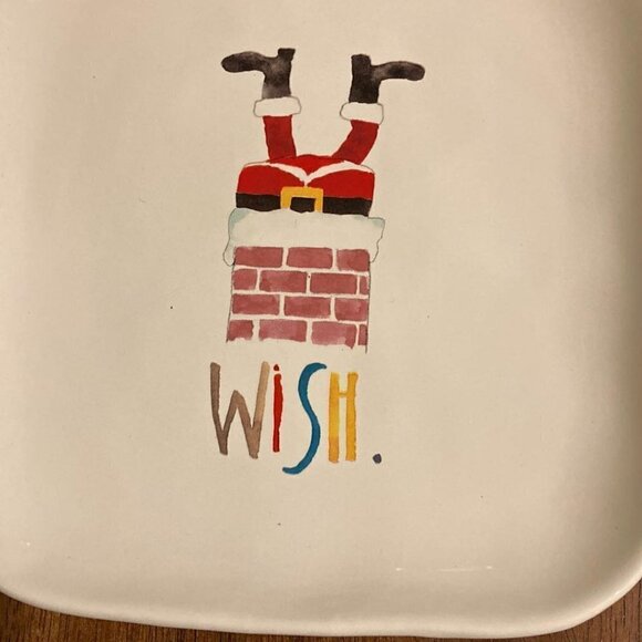 VINTAGE Rae Dunn Santa Down The Chimney Ceramic WISH Christmas Serving Plates - Picture 7 of 9